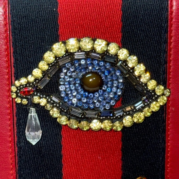 Authentic limited Edition GUCCI Red Leather Web Peony Eye Chain Shoulder Bag - Picture 4 of 17